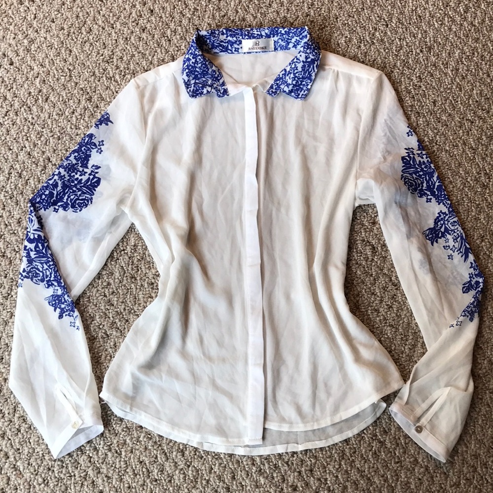 Baluoke blue and white button down blouse